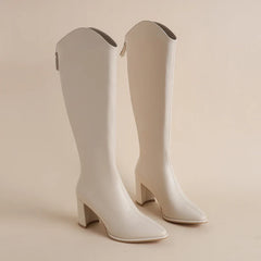 Zipper Thick High Heels Knee High Boots