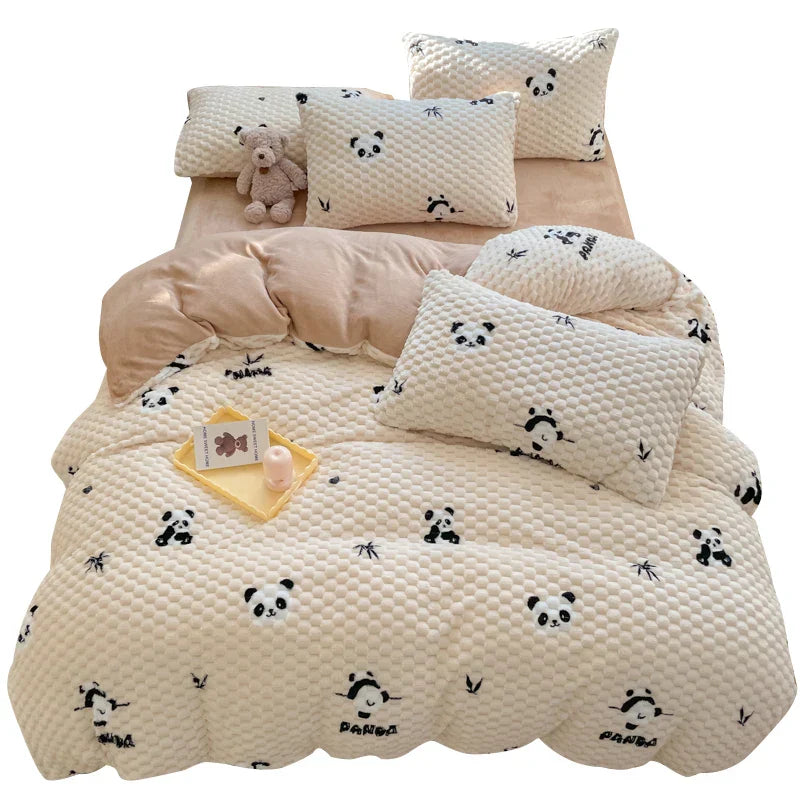 New Milk Velvet Bedding Set Thickened Bean Velvet Warm Four Piece Sets Quilt Cover Bed Linen Pillowcase Queen King Bedroom Decor