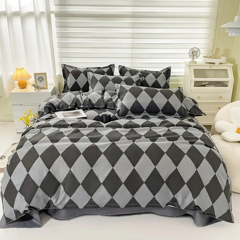  Floral Printed Duvet Cover Set with Sheet Pillowcases Warm Cute Cartoon Bed Linen Full Queen Size Home Gift Bedding Set