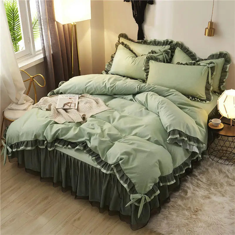 Luxury Princess Bedding Sets Kawaii Bed Skirt Sheet and Pillowcase Bed Comforter Set Girls Duvet Cover 4pcs Set Home Decoration