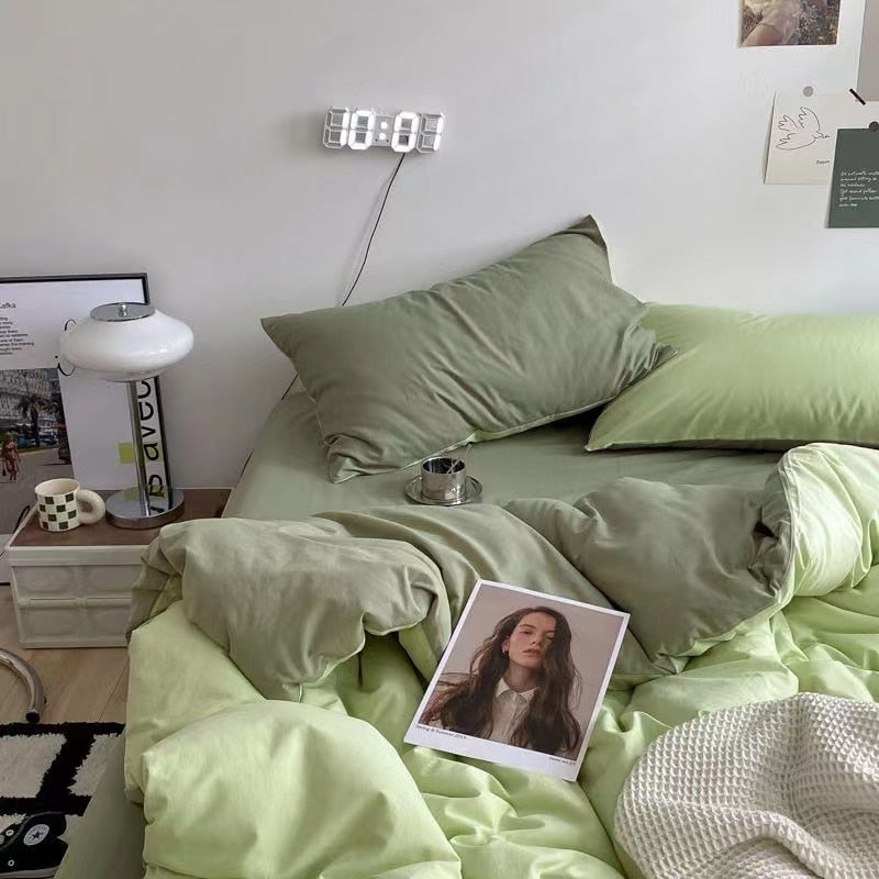 Ins Wind Four-Piece Bed Set Product Washed Cotton Sheet And Quilt Set Three-Piece Quilt Cover Dormitory Bedding
