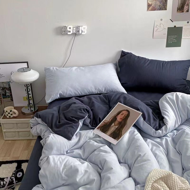 Ins Wind Four-Piece Bed Set Product Washed Cotton Sheet And Quilt Set Three-Piece Quilt Cover Dormitory Bedding