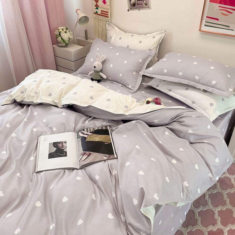King Size Bedding Set with Quilt Cover Flat Sheet Pillowcase Kids Girls Boys Checkerboard Pinted Single Double Bed Linen