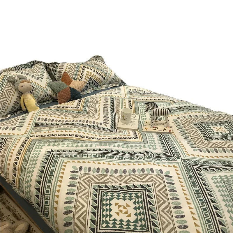  Simple Nordic Bed Four-Piece Set All Cotton Pure Cotton Quilt Cover Bohemian Style 1.5 M1.8 M Apartment Fitted Sheet