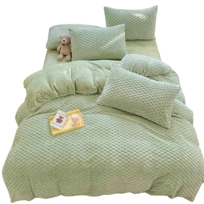 New Milk Velvet Bedding Set Thickened Bean Velvet Warm Four Piece Sets Quilt Cover Bed Linen Pillowcase Queen King Bedroom Decor