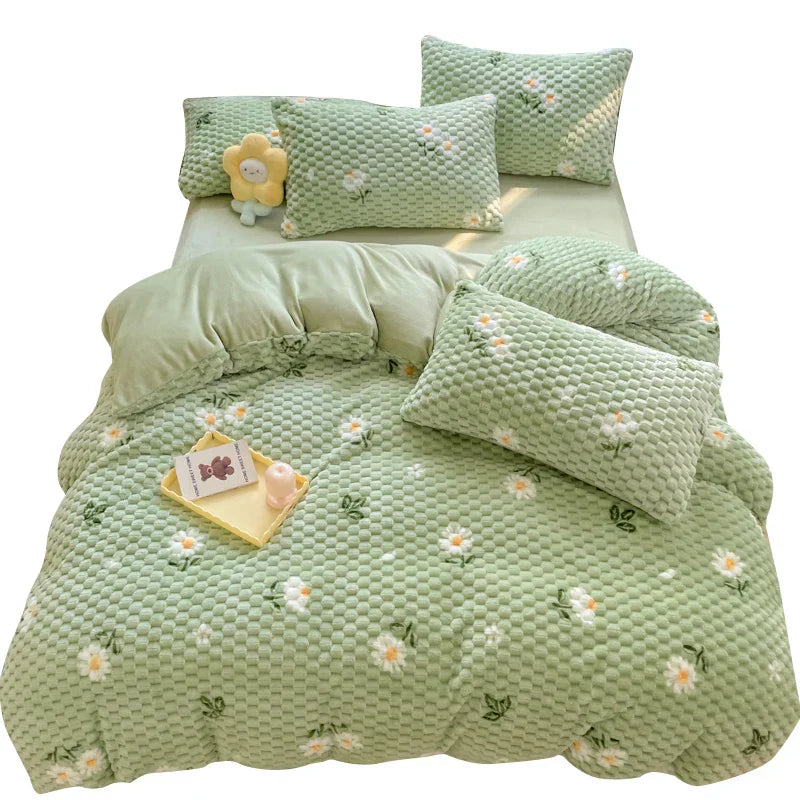 New Milk Velvet Bedding Set Thickened Bean Velvet Warm Four Piece Sets Quilt Cover Bed Linen Pillowcase Queen King Bedroom Decor