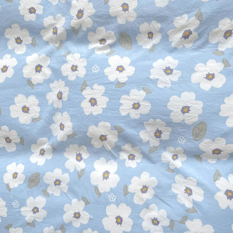 Pastoral Girls Bedding Sets Soft Washed Cotton Bed Linens Princess Quilt Cover Sheet Simple White Flower Bedspread Home Textiles