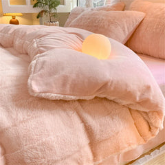 Rabbit Plush Bedding Sets Milk Velvet Warm Four Piece Set Thicken Quilt Cover Bed Linen Pillowcase King Bedroom Decor