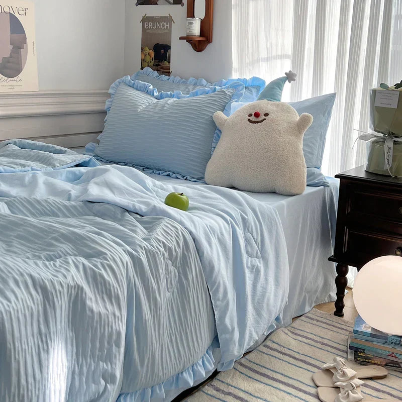 Korean Simple Bedding Set Modern Air Condition Thin Blankets Summer Quilt Pillowcase Comfortable Fluffy Blanket with Filling 이불