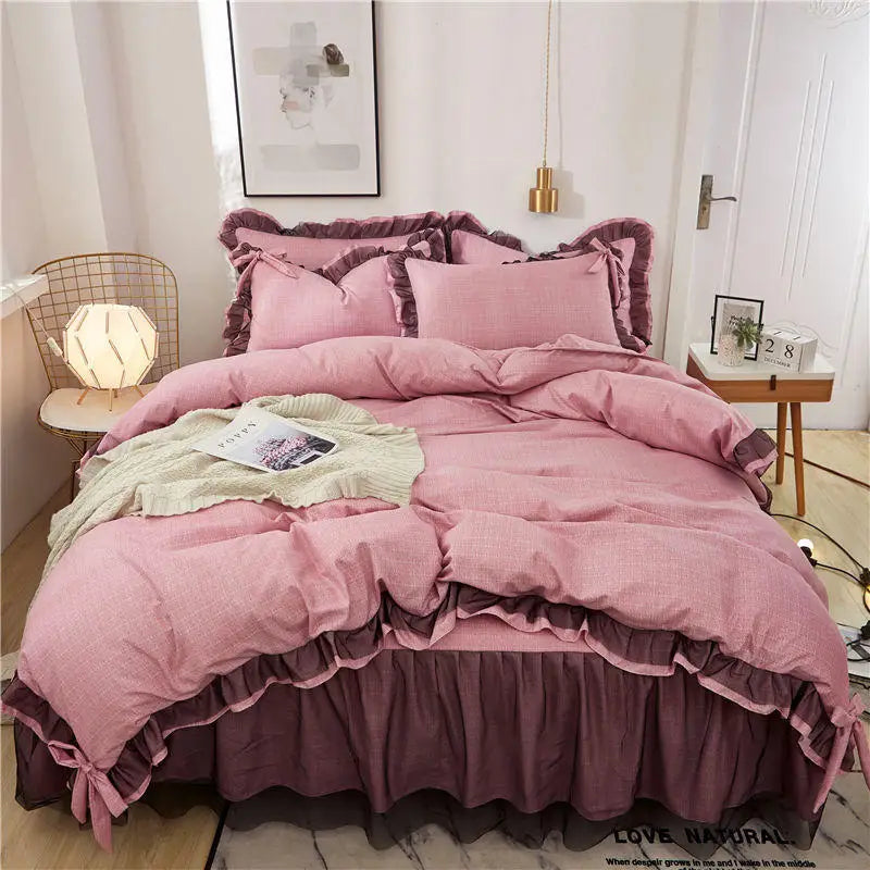 Luxury Princess Bedding Sets Kawaii Bed Skirt Sheet and Pillowcase Bed Comforter Set Girls Duvet Cover 4pcs Set Home Decoration
