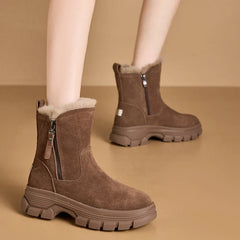 Suede Leather Side Zipper Warm Plush Snow Boot