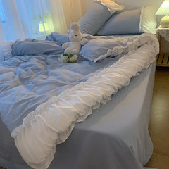 Ins Princess Wind Quilt Cover Four-piece Set Girly Heart Solid Color Bed Sheet Dormitory Bed Three-piece Set Linen Sheets Sets