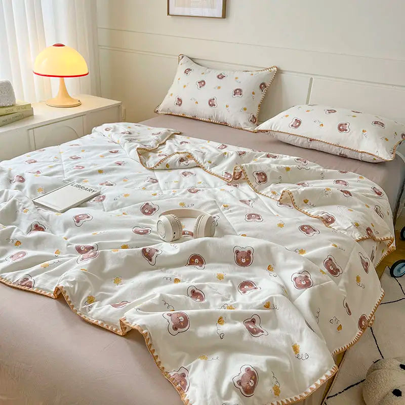Summer Quilt Cotton Floral French Style Double  Air-conditioned Quilt, Double-layer Summer Blanket Comforter Duvet   이불