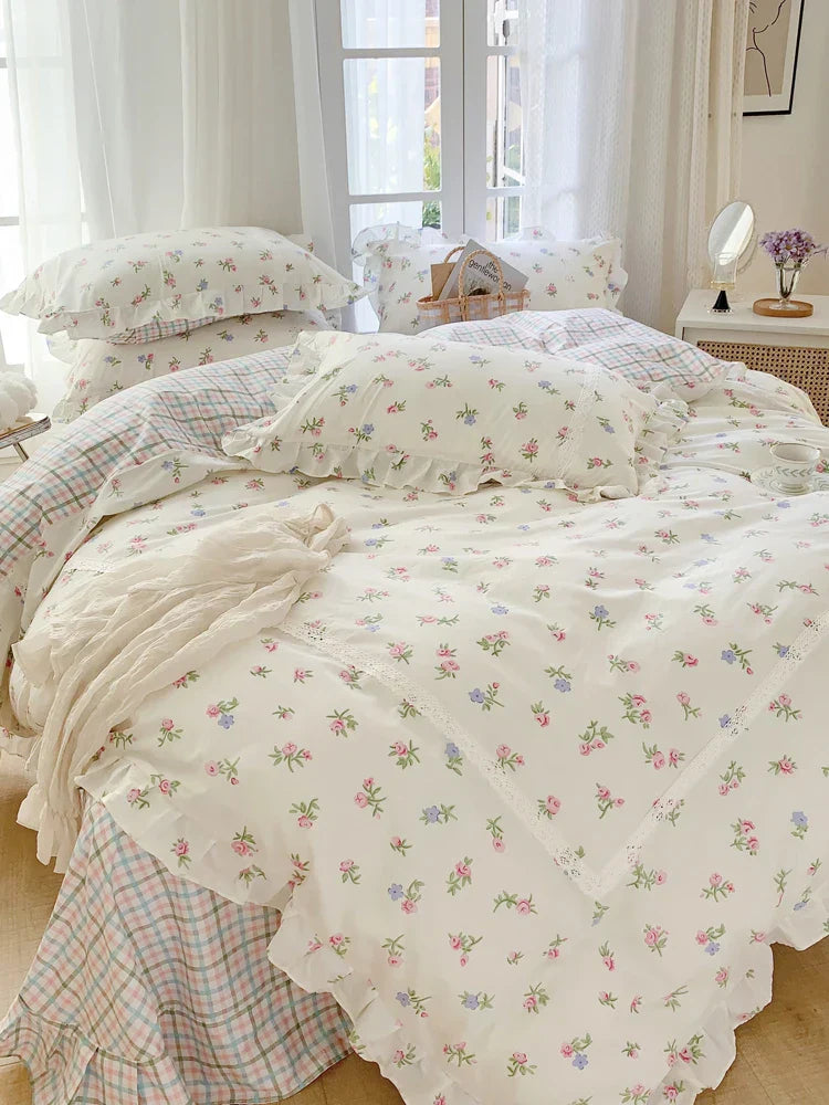 Lace Princess rose printed bedding set king size girl duvet cover set bedding sets elegant bed linen bed sheets and pillowcases