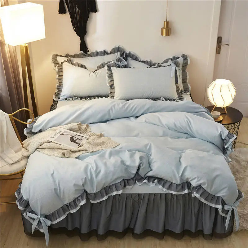 Luxury Princess Bedding Sets Kawaii Bed Skirt Sheet and Pillowcase Bed Comforter Set Girls Duvet Cover 4pcs Set Home Decoration