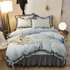 Luxury Princess Bedding Sets Kawaii Bed Skirt Sheet and Pillowcase Bed Comforter Set Girls Duvet Cover 4pcs Set Home Decoration
