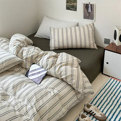 Cotton Japanese Duvet Cover Fitted Flat Sheet Pillowcase Set No Filling Single Double King Size Ins Style Bedding Kit