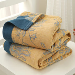 Textile City Cotton 5 Layer Gauze Towel Quilt Flower Pattern Quality Blanket Summer Nap Blanket for Couples 200cmx230cm