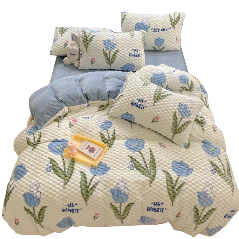 New Milk Velvet Bedding Set Thickened Bean Velvet Warm Four Piece Sets Quilt Cover Bed Linen Pillowcase Queen King Bedroom Decor