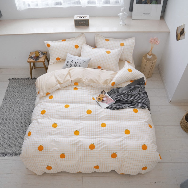 Quality Simple 4pcs Bed Linen Sheet Set Pillowcase Nordic AB Version Soft Comfortable Quilt Comforter Cover for Household