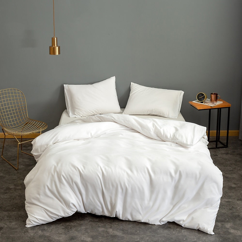 Home Textile Solid Color Duvetcover&2pcs Pillowcase Bed Quilt Cover Bedding Linens Set King 104*90 Inch Queen 90*90 Inch