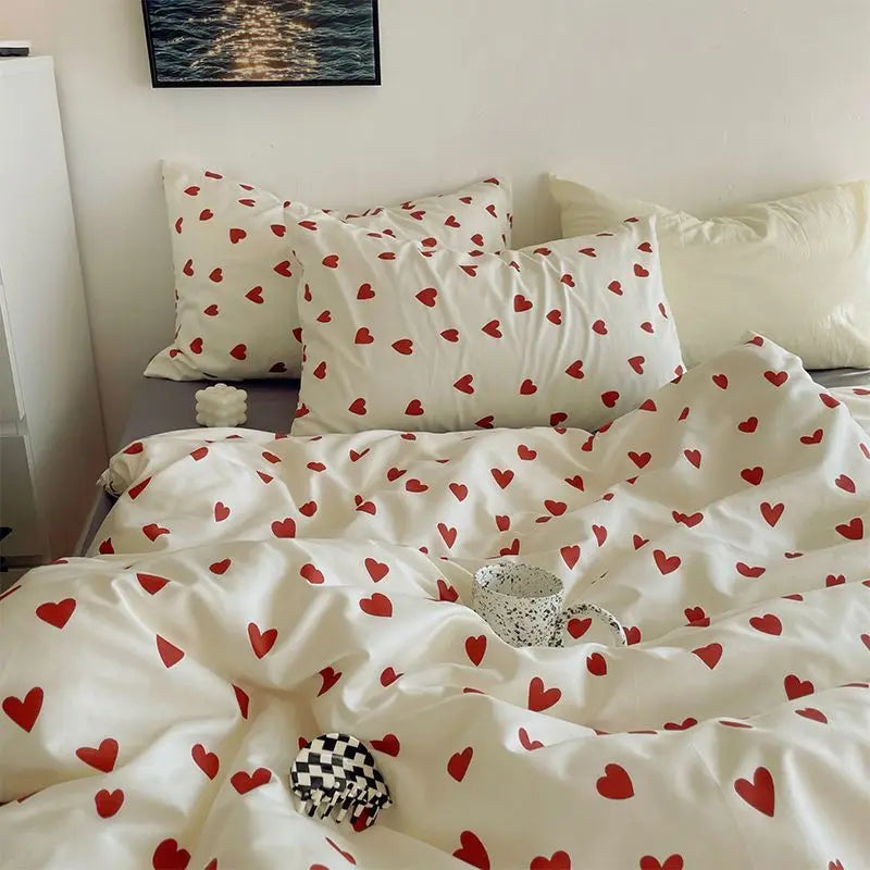 Ins Pink Flowers Bedding Set Flat Bed Sheet Duvet Cover Twin Full Queen Nordic Bed Linen Boy Girl Bedding Sets Flower Cherry