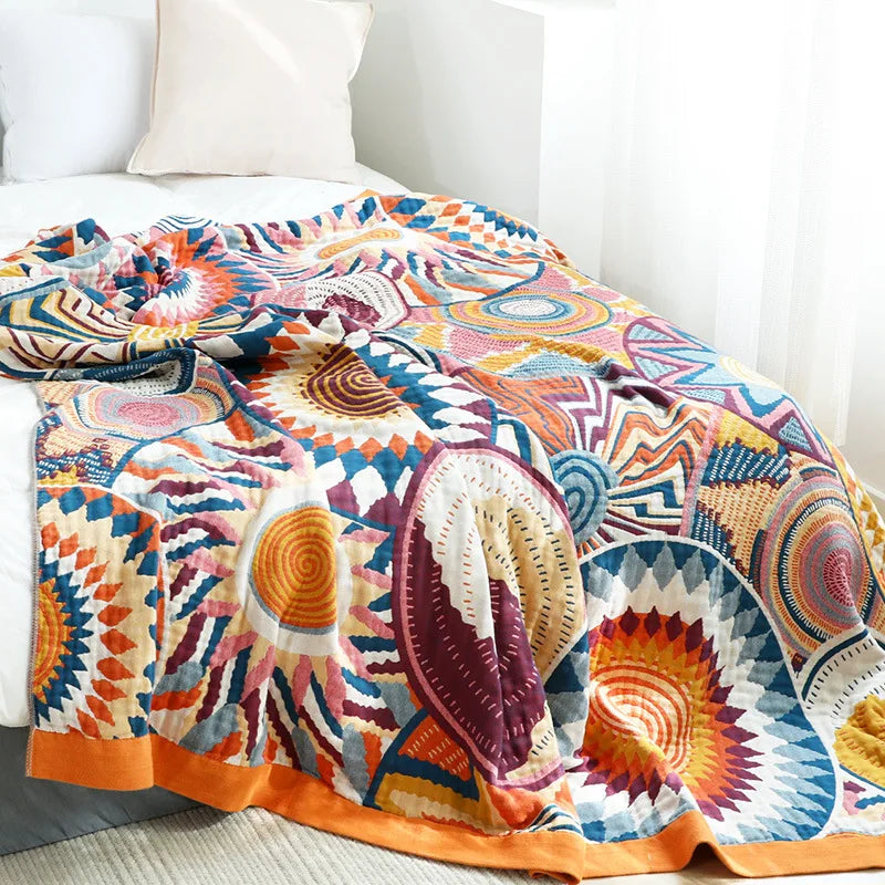Textile City Simple Gauze Cotton Towel Blanket Colorful World Pattern Summer Air Conditioner Nap Blanket Double Quilt 250x230cm