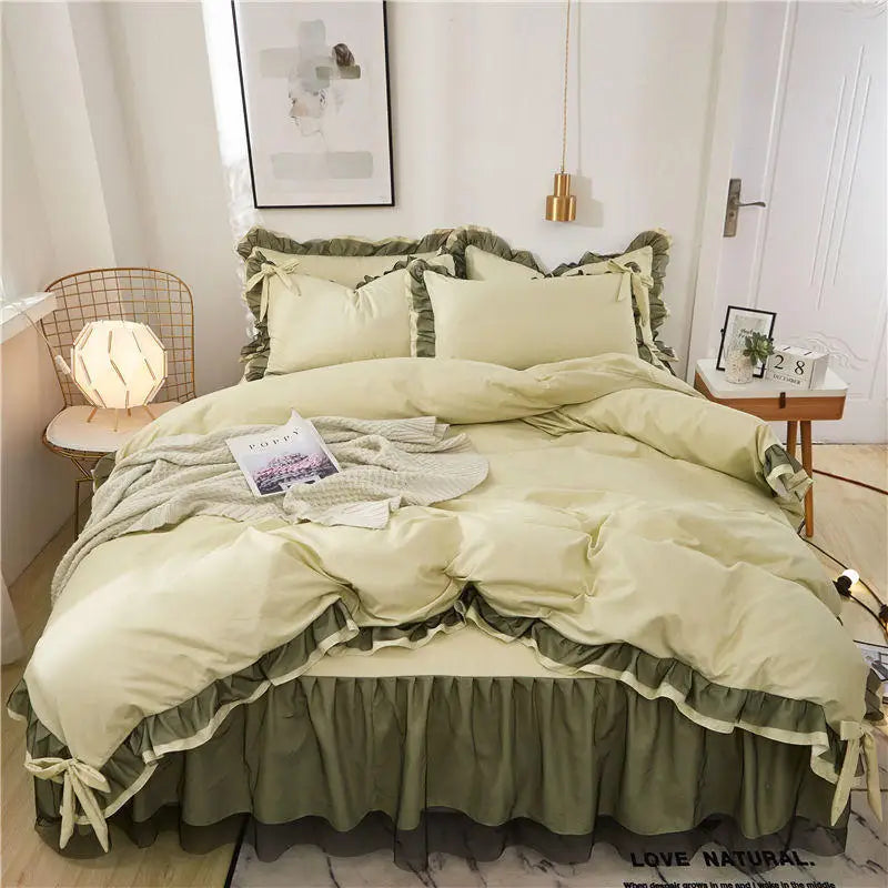 Luxury Princess Bedding Sets Kawaii Bed Skirt Sheet and Pillowcase Bed Comforter Set Girls Duvet Cover 4pcs Set Home Decoration