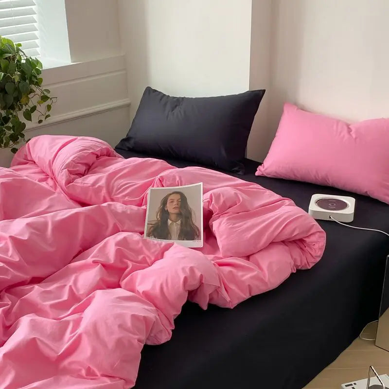 Ins Pink Flowers Bedding Set Flat Bed Sheet Duvet Cover Twin Full Queen Nordic Bed Linen Boy Girl Bedding Sets Flower Cherry