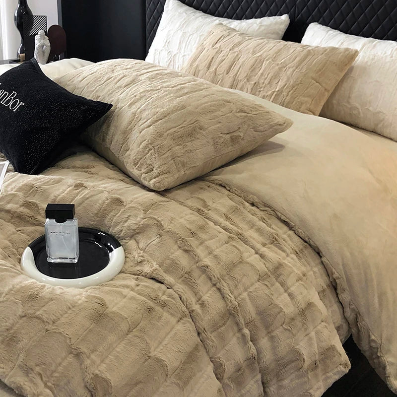 Luxury Brand New Black Plush Shaggy Duvet Cover Set Winter Warm Fur   Fluffy Velvet Noble Bedding Set Bed sheet  Soft Velvet 4pc