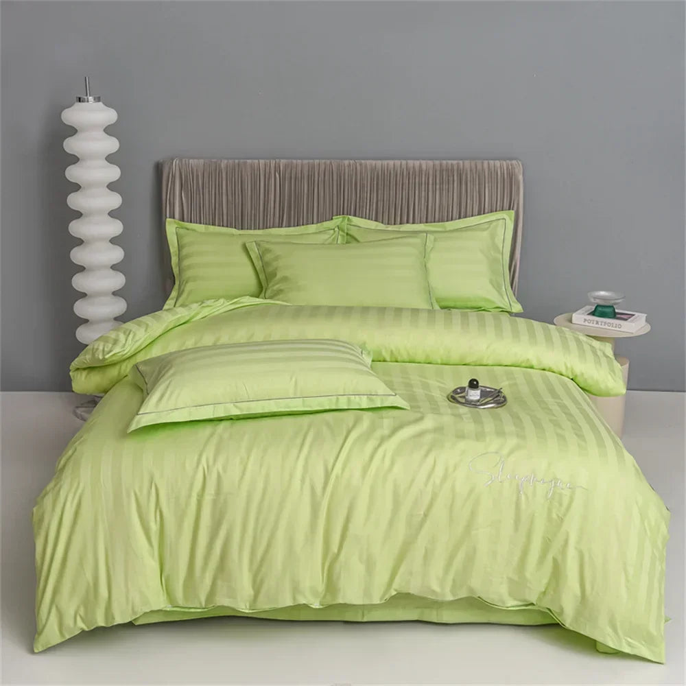 Nordic Sliver Grey Stripes 100% Egyptian Cotton Jacquard Bedlinens Queen King Size Set Fitted Sheet Duvet Cover Bedding
