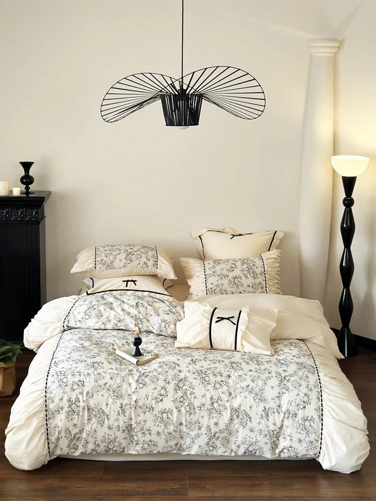 Winter 100% Cotton Korean Princess  Bedding Set Thickened Retro French Duvet Cover Sets Flower Bed Skirt  Skin-friendly Fabrics