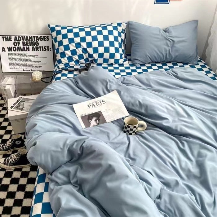 Ins Wind Four-Piece Bed Set Product Washed Cotton Sheet And Quilt Set Three-Piece Quilt Cover Dormitory Bedding