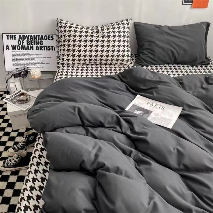 Ins Wind Four-Piece Bed Set Product Washed Cotton Sheet And Quilt Set Three-Piece Quilt Cover Dormitory Bedding