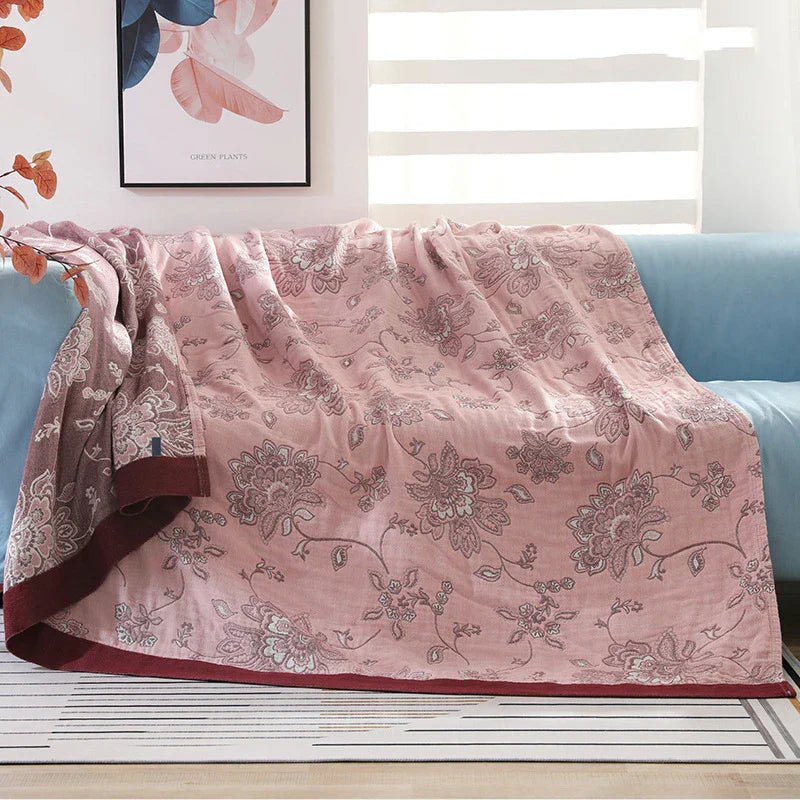 Textile City Cotton 5 Layer Gauze Towel Quilt Flower Pattern Quality Blanket Summer Nap Blanket for Couples 200cmx230cm