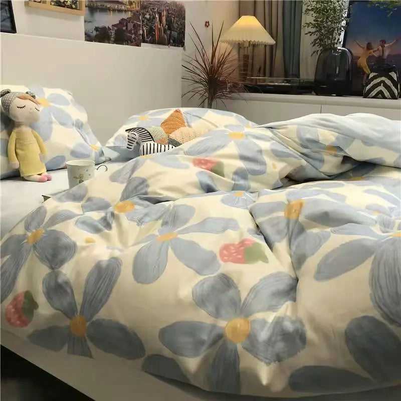 Tulips Duvet Cover Set with Flat Sheet Pillowcases Fashion Twin Double Queen Size Bed Linen Soft Boys Girls Bedding Kit
