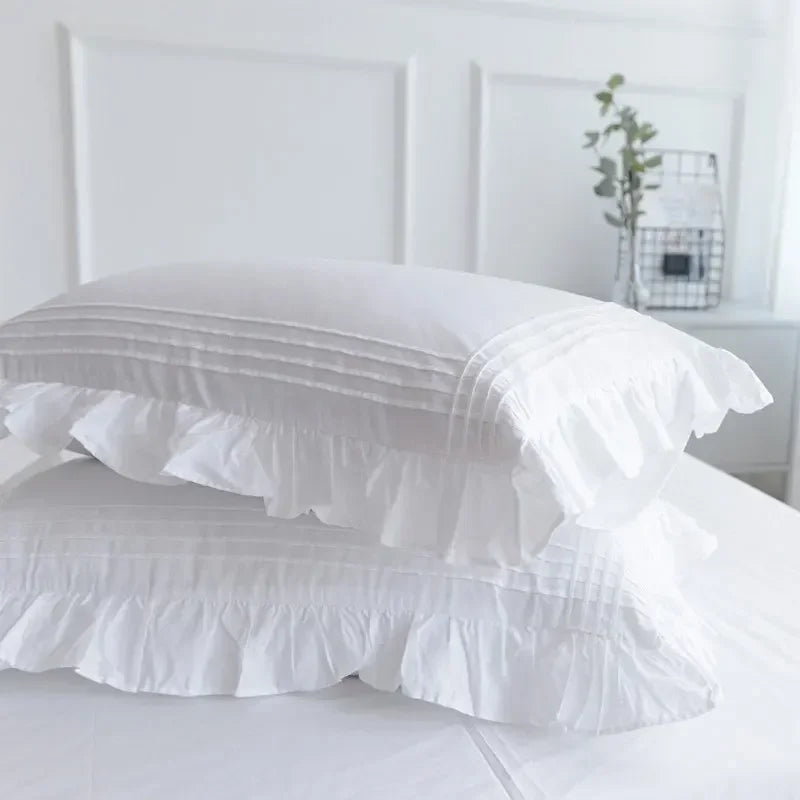 White Flat Sheet Thickened 100% Cotton Bedding Sheets queen Lotus Leaf Flat Bed Sheet Duvet cover and pillowcases quilt case