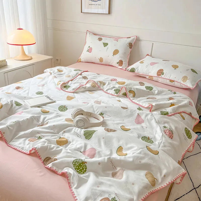 Summer Quilt Cotton Floral French Style Double  Air-conditioned Quilt, Double-layer Summer Blanket Comforter Duvet   이불