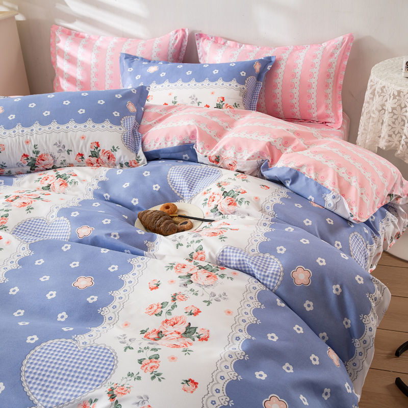 King Size Bedding Set with Quilt Cover Flat Sheet Pillowcase Kids Girls Boys Checkerboard Pinted Single Double Bed Linen
