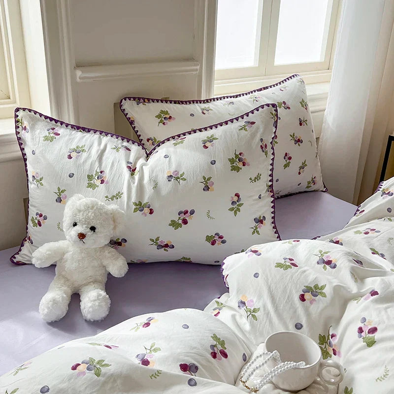 Cute Purple Grapes Fruit Duvet Cover Girls INS Bedding Set for Kids Queen Full Size Flat Bed Sheet Quilt Cover Pillowcase Kawaii