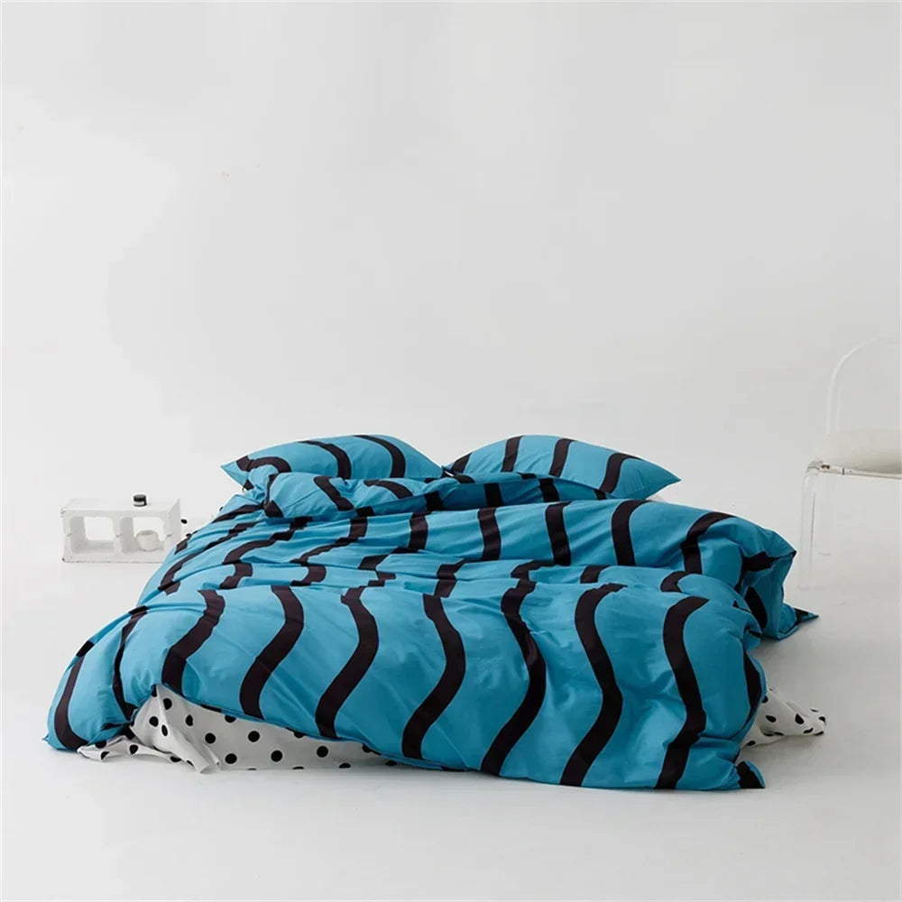 Nordic Grey Blue Stripes Duvet Cover Set Cotton Queen King Size Bedding Set Bedlinens Sheet Pillowcases
