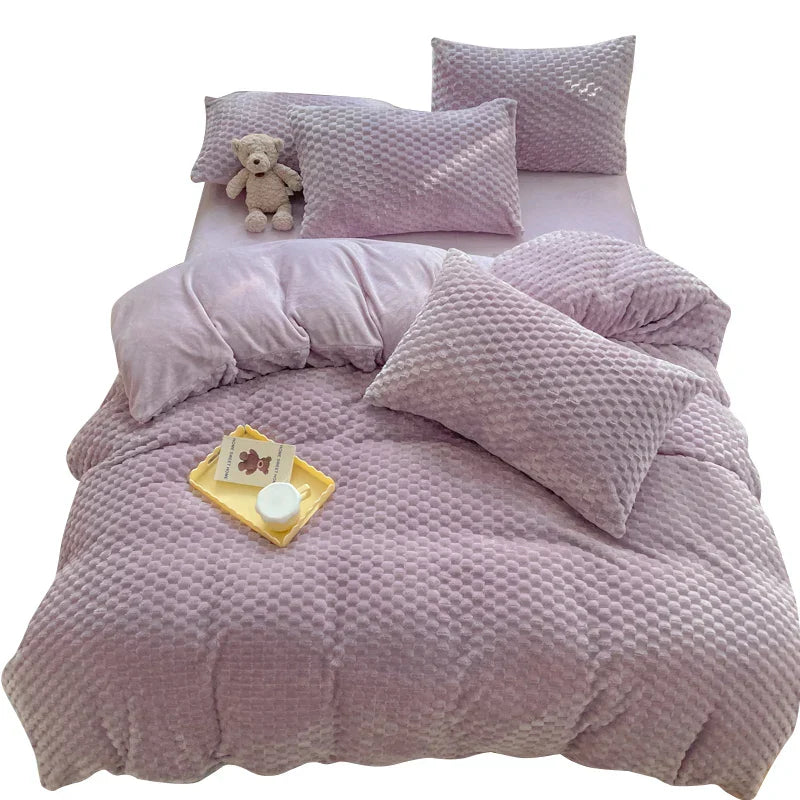 New Milk Velvet Bedding Set Thickened Bean Velvet Warm Four Piece Sets Quilt Cover Bed Linen Pillowcase Queen King Bedroom Decor
