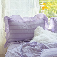 Purple Princess Bedding Set Duvet Cover Pillowcase Linens Twin Queen King Bed Sheet Set Luxury Solid Color Woman Girl Kawaii Set