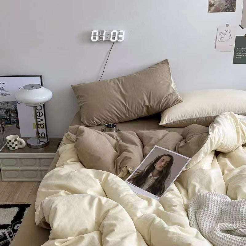 Ins Wind Four-Piece Bed Set Product Washed Cotton Sheet And Quilt Set Three-Piece Quilt Cover Dormitory Bedding