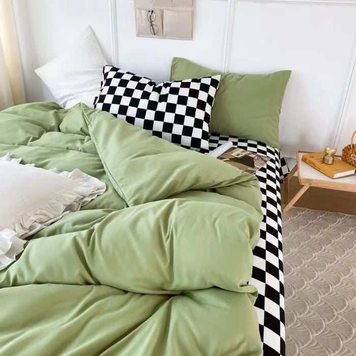 Ins Wind Four-Piece Bed Set Product Washed Cotton Sheet And Quilt Set Three-Piece Quilt Cover Dormitory Bedding