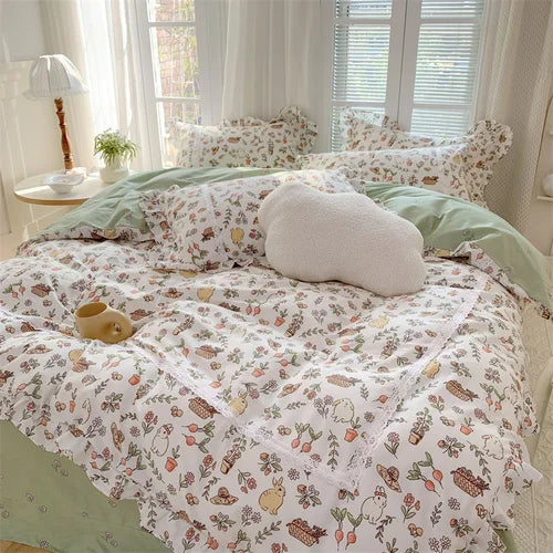 Lace Princess rose printed bedding set king size girl duvet cover set bedding sets elegant bed linen bed sheets and pillowcases