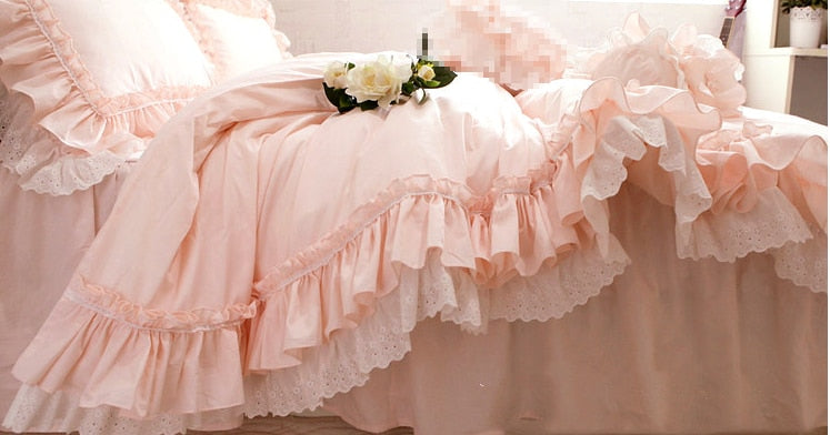 Romantic Ruffle luxury duvet cover rose print bedding king duvet cover lace bed set princess cotton quilt cover duvet set queen