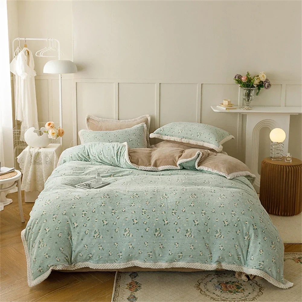 Milk Velvet Bedding Set Thicken Bound Edge High Weight Winter Warm Four Piece Set Quilt Cover Bed Linen Pillowcase Bedroom Decor