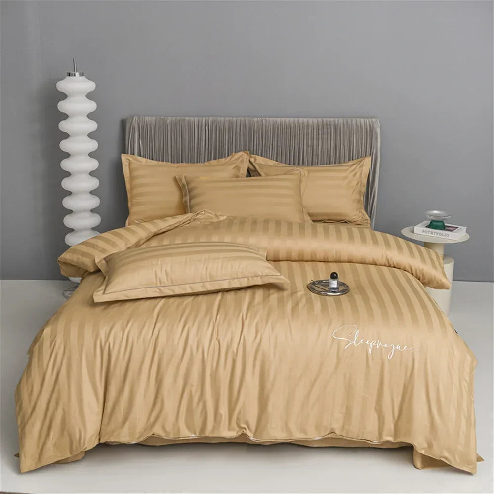 Nordic Sliver Grey Stripes 100% Egyptian Cotton Jacquard Bedlinens Queen King Size Set Fitted Sheet Duvet Cover Bedding