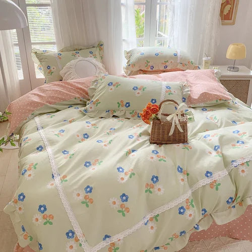 Lace Princess rose printed bedding set king size girl duvet cover set bedding sets elegant bed linen bed sheets and pillowcases